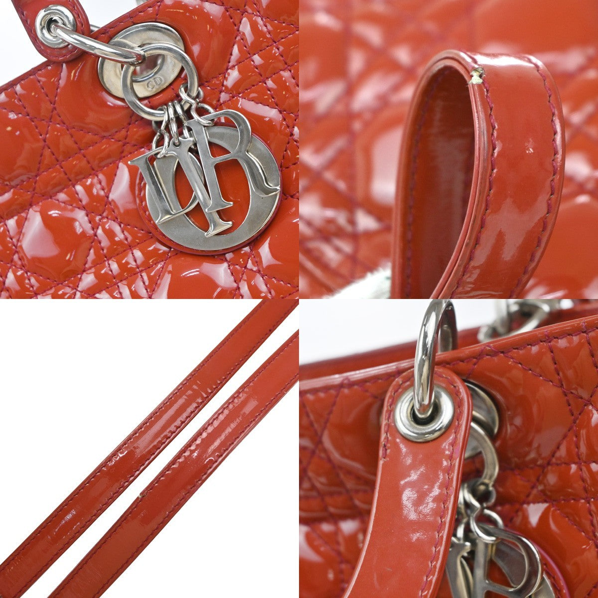 Christian Dior Vintage Lady Dior Bag Cannage Quilt Patent, RED, PATENT_LEATHER, Handbag