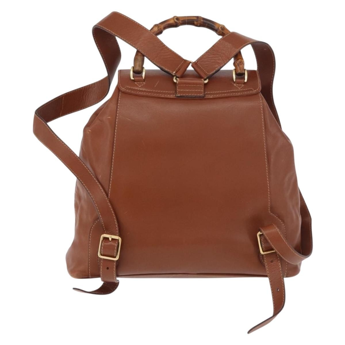 Gucci Vintage Bamboo Backpack Leather, Brown, Leather, Backpack
