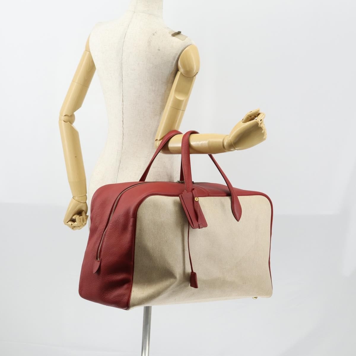 Hermes Victoria Travel Bag Toile, BEIGE, CANVAS, Travel bag