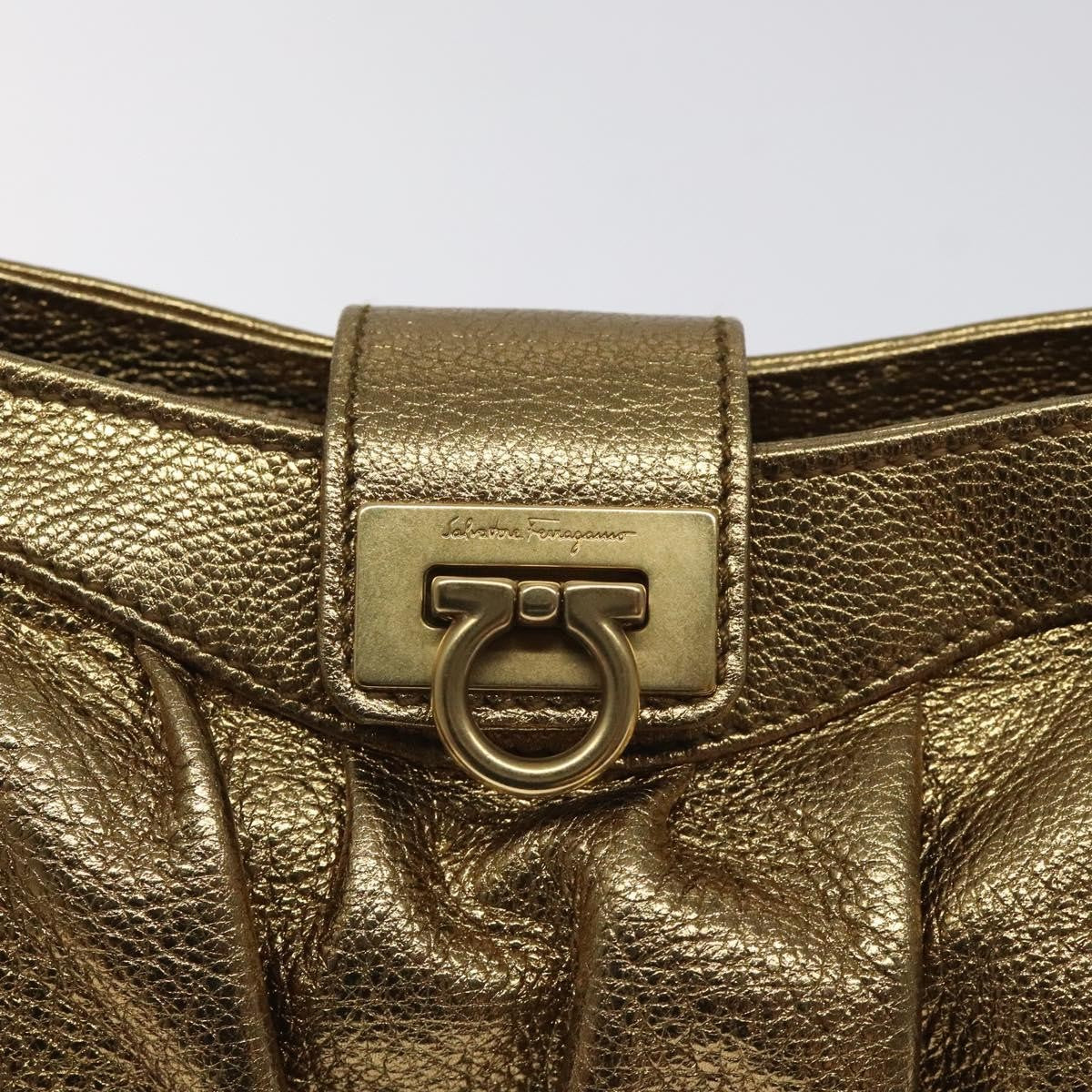 Salvatore Ferragamo Gancini Chain Clutch bag Leather, GOLD, LEATHER, Clutche & pouche