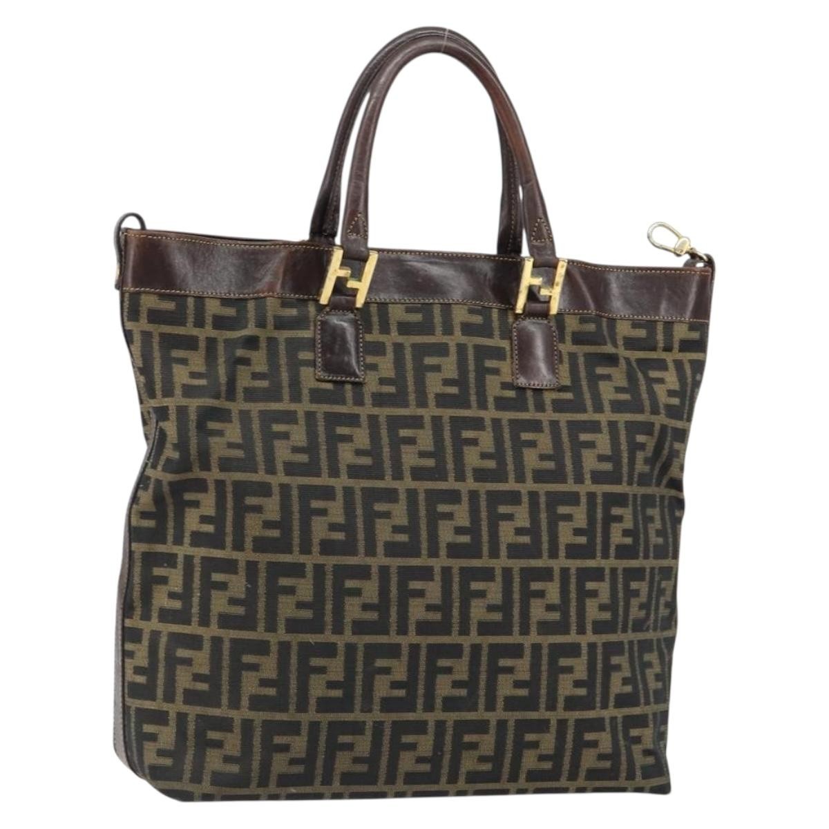 Fendi Vintage Zip Tote Zucca Canvas, BROWN, CANVAS, Tote bag