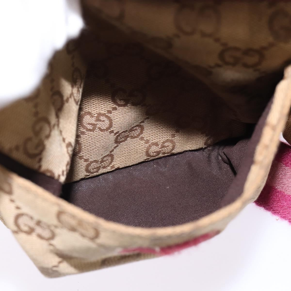 Gucci Vintage Double Belt Bag GG Canvas with Leather, Beige, Canvas, Crossbody Bag