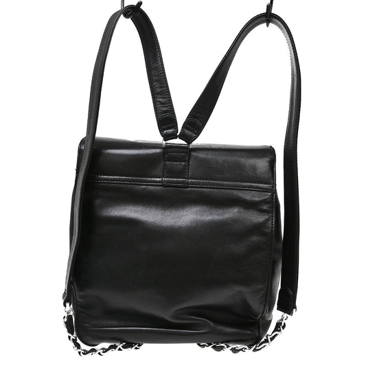 Chanel Vintage Flap Backpack Leather, Black, Leather, Backpack