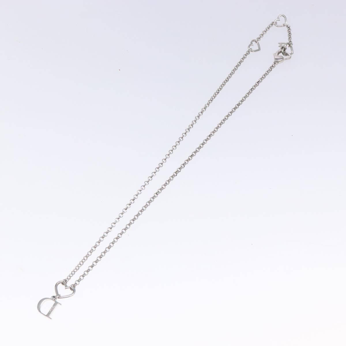 Christian Dior Vintage D Logo & Heart Charm Necklace Metal with Crystals, SILVER, METAL, Necklace