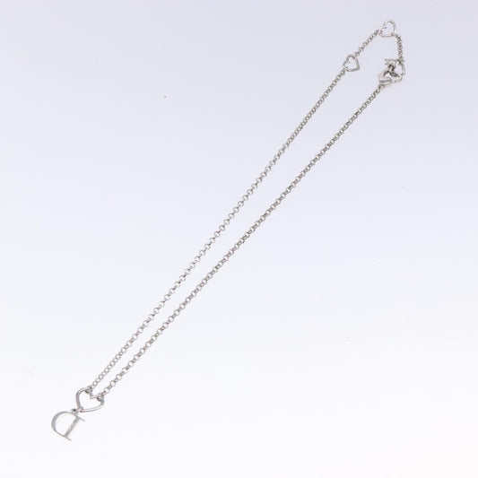 Christian Dior Vintage D Logo & Heart Charm Necklace Metal with Crystals, SILVER, METAL, Necklace