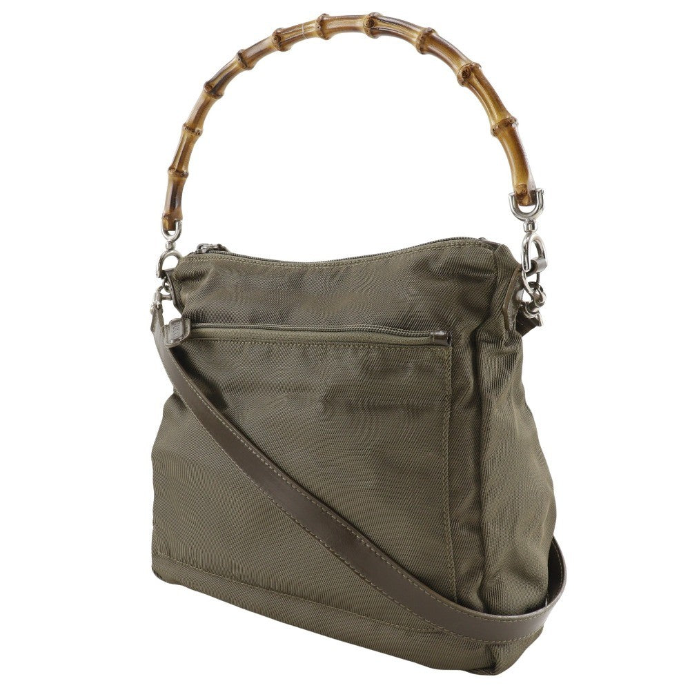 Gucci Vintage Bamboo Shoulder Bag Nylon, KHAKI, NYLON, Shoulder bag