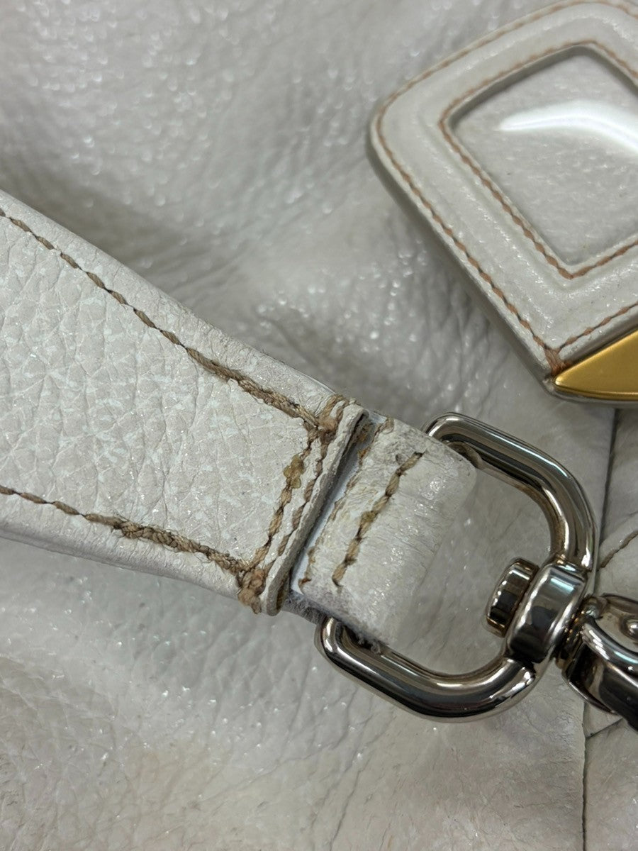 Prada Side Pocket Zip Hobo Vitello Daino, WHITE, LEATHER, Shoulder bag