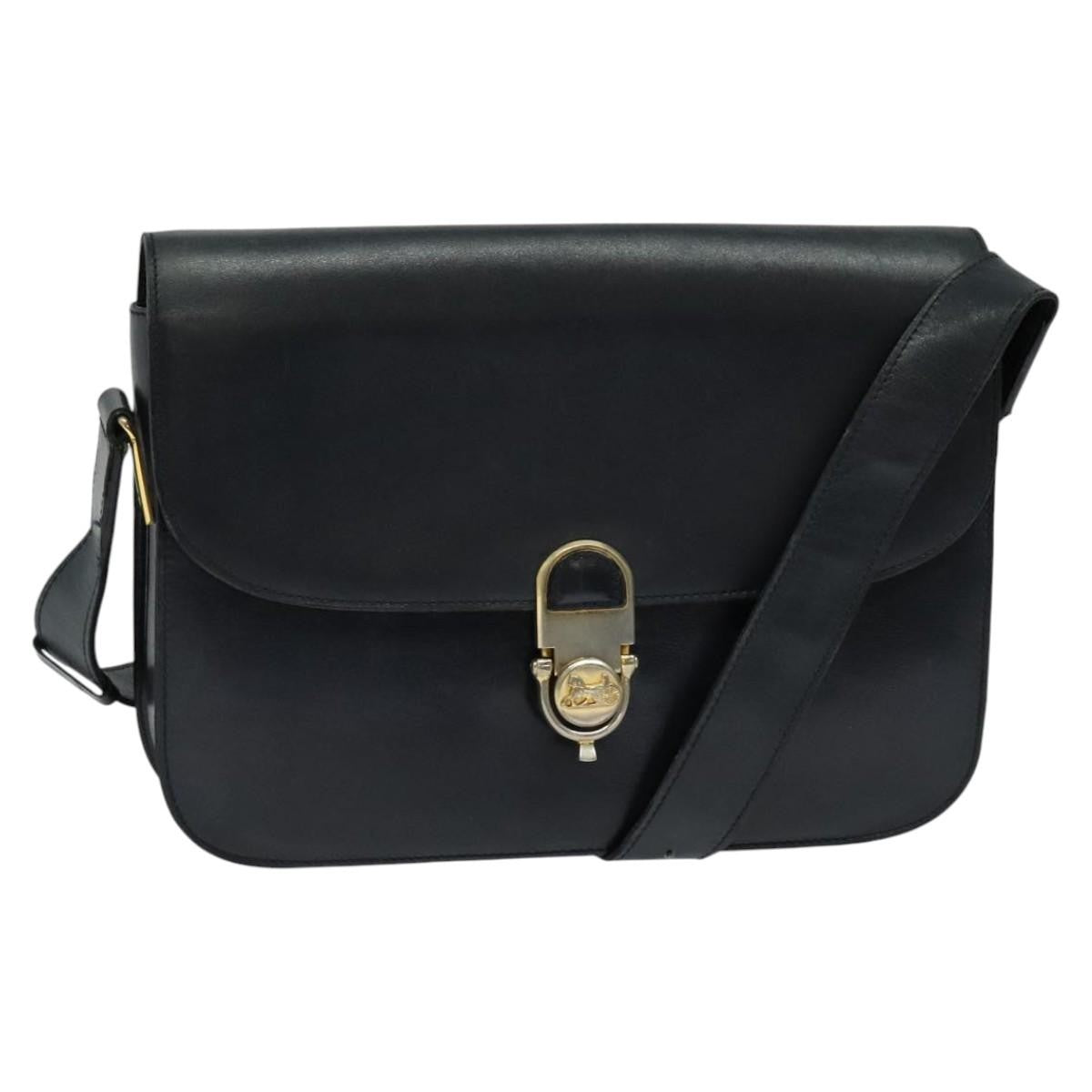 Celine Flap Shoulder Bag Leather, NAVY, LEATHER, Shoulder bag