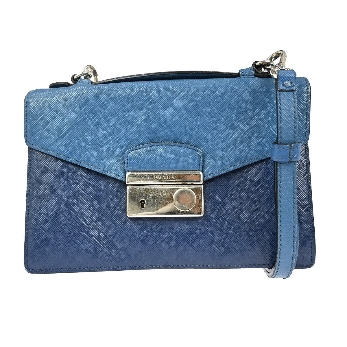 Prada Vintage Flap Shoulder Bag Leather, BLUE, LEATHER, Shoulder bag
