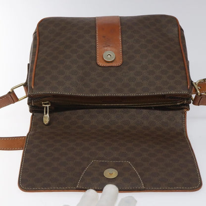 Celine Vintage Macadam Circle Logo Shoulder Bag Canvas and Leather, Brown, Canvas, Shoulder Bag