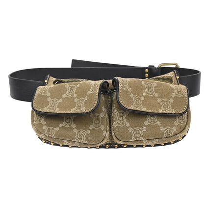 Celine Bum Bag Canvas with Leather, BROWN, CANVAS, Clutche & pouche