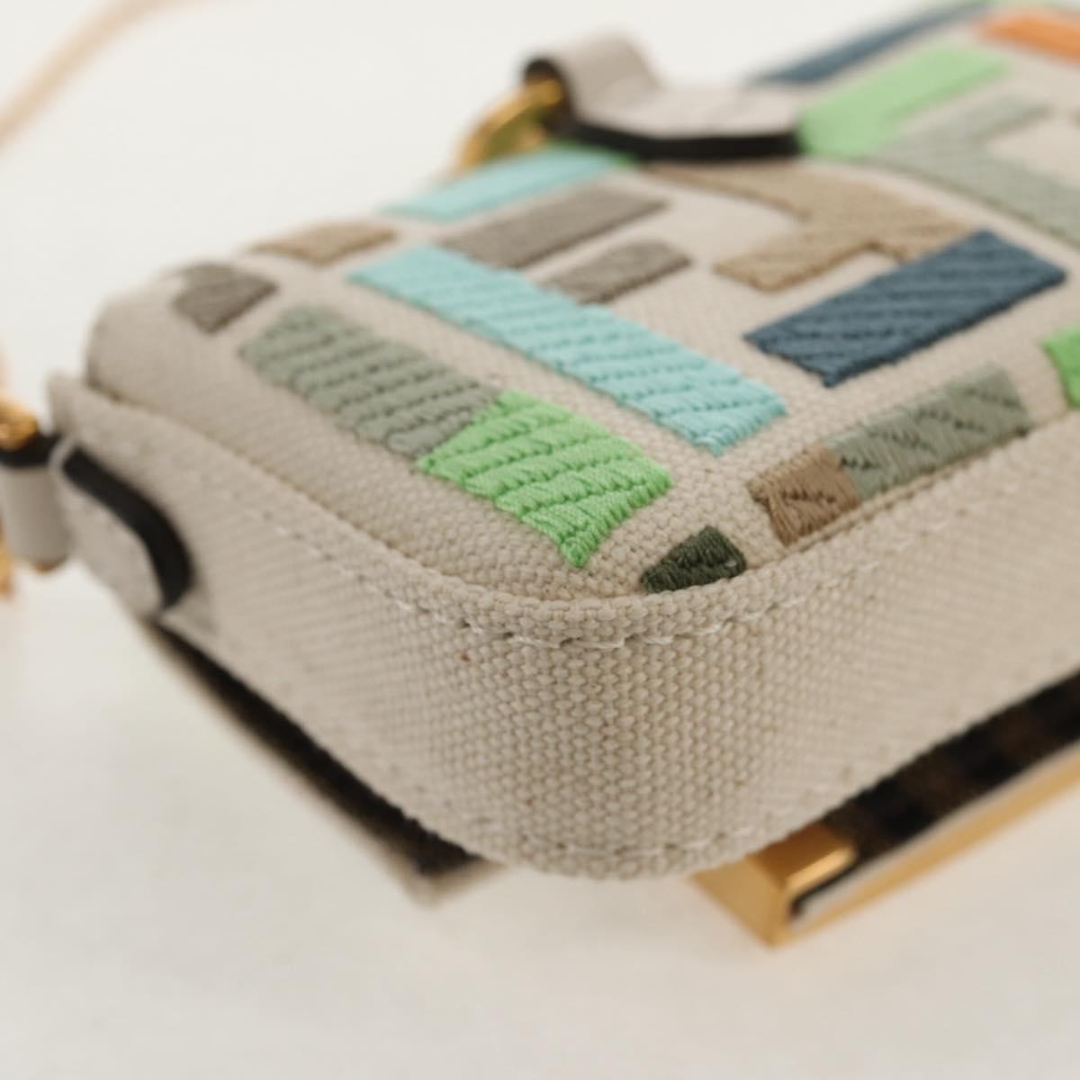 Fendi Chain Baguette Charm Bag Zucca Embroidered Canvas, MULTICOLOUR, CANVAS, Shoulder bag