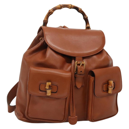 Gucci Vintage Bamboo Backpack Leather, BROWN, LEATHER, Backpack
