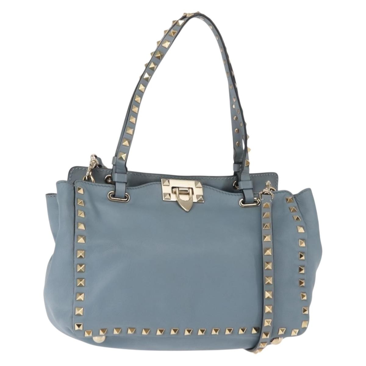 Valentino Garavani Rockstud Tote Soft Leather, BLUE, LEATHER, Tote bag