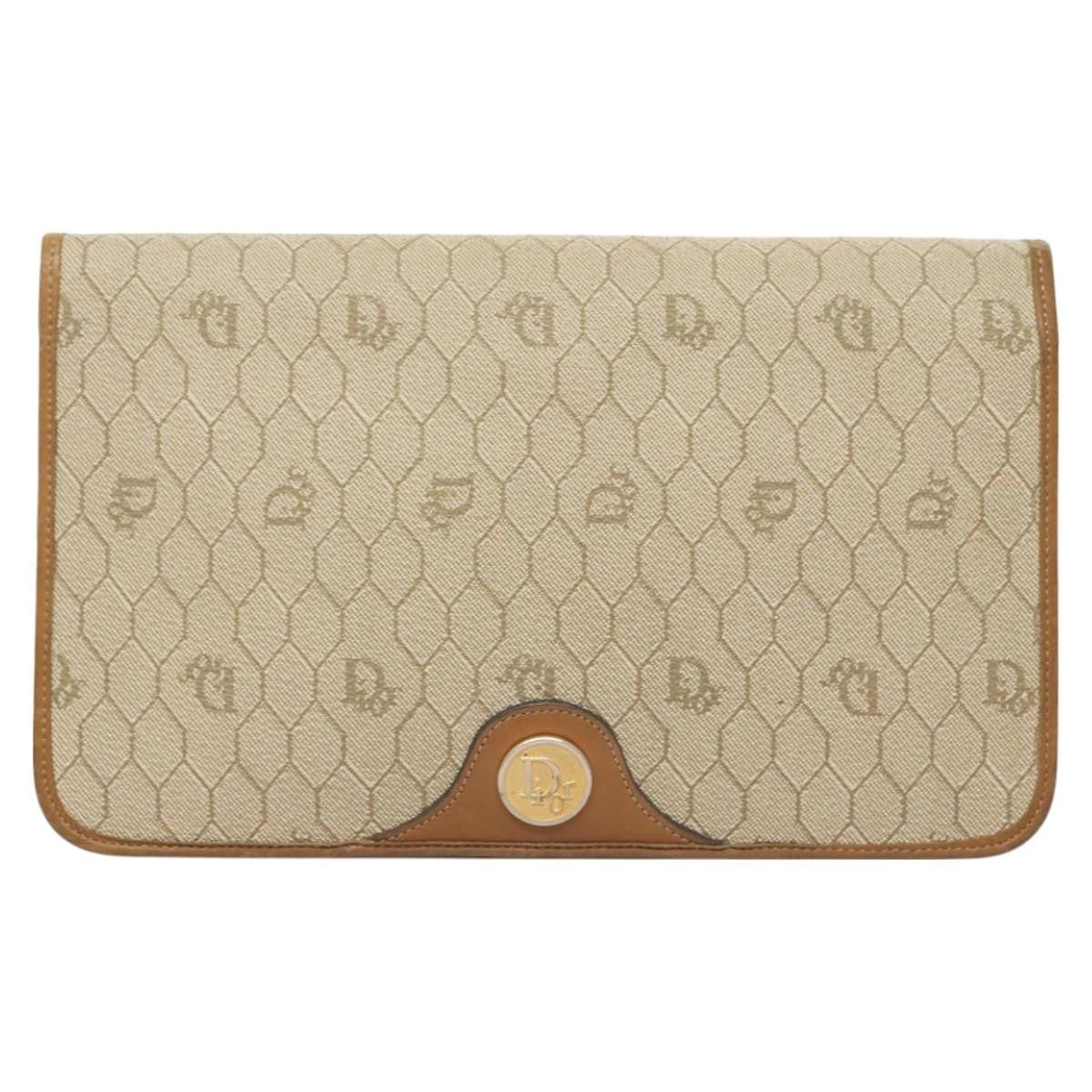 Christian Dior Vintage Honeycomb chain Canvas, BEIGE, CANVAS, Handbag