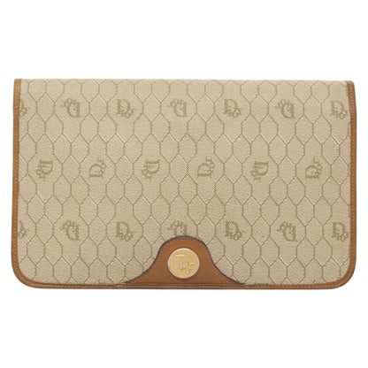 Christian Dior Vintage Honeycomb chain Canvas, BEIGE, CANVAS, Handbag