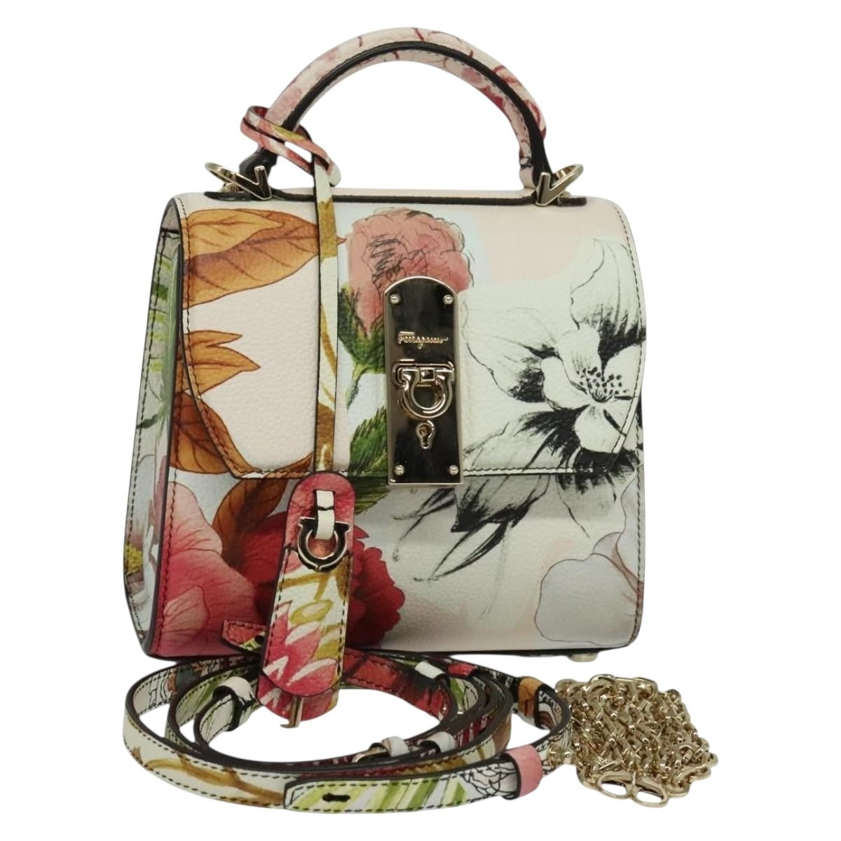 Salvatore Ferragamo Boxyz Top Handle Bag Printed Leather, PINK, LEATHER, Shoulder bag