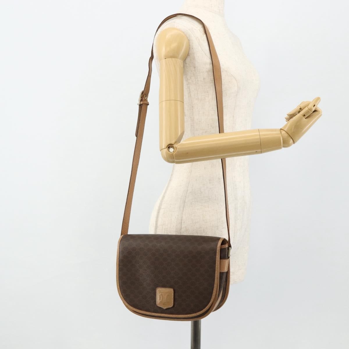 Celine Vintage Macadam Shoulder Bag Canvas and Leather, Brown, Canvas, Shoulder Bag