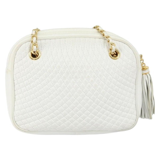 Bally Vintage Chain Shoulder Bag Quilted Leather, WHITE, LEATHER, Shoulder bag