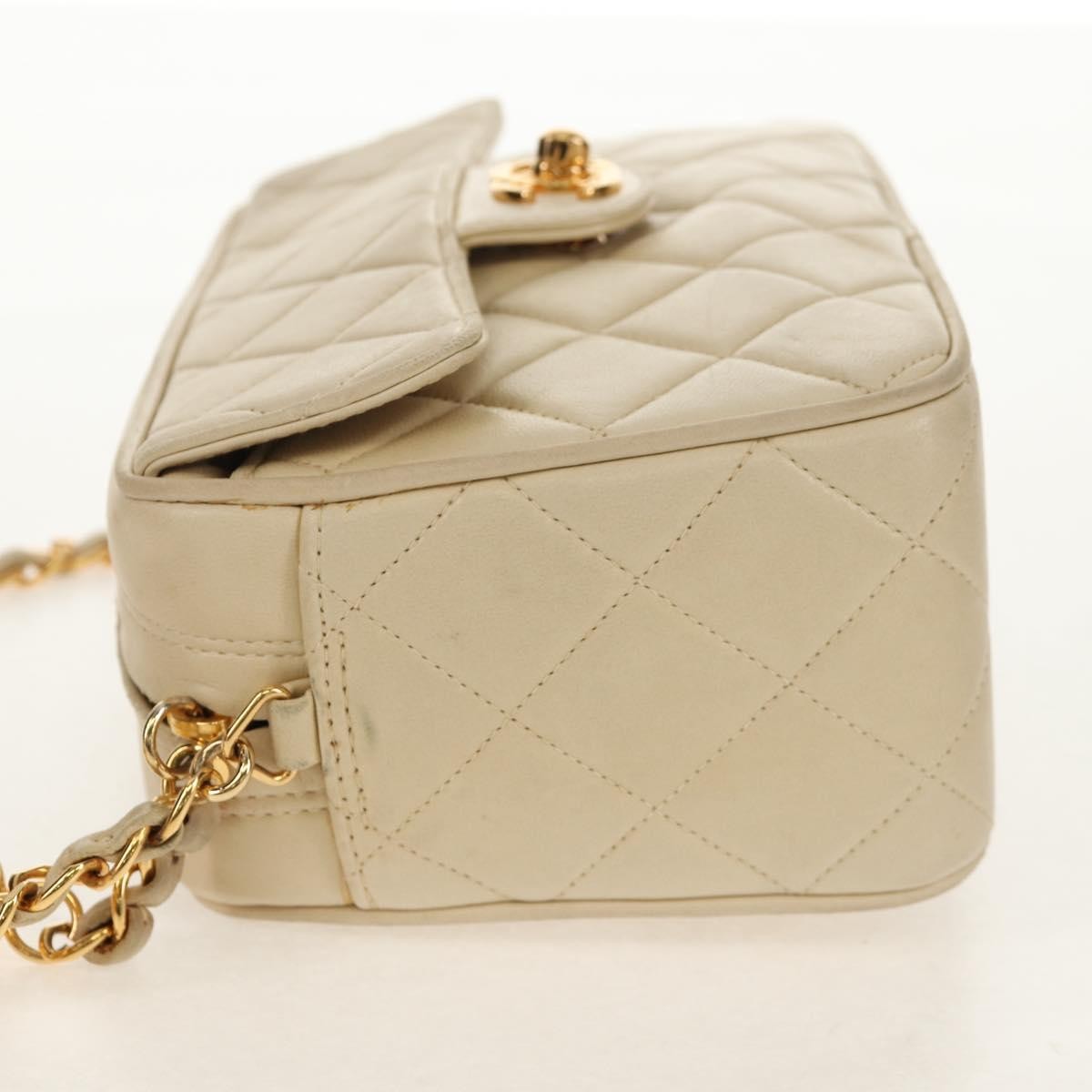 Chanel Chain Flap Shoulder Bag Quilted Lambskin, BEIGE, LEATHER, Shoulder bag