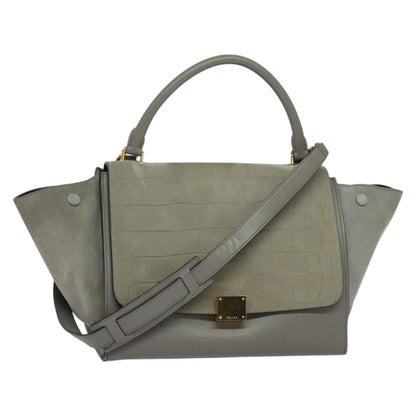 Celine Trapeze Bag Suede, GRAY, SUEDE, Handbag
