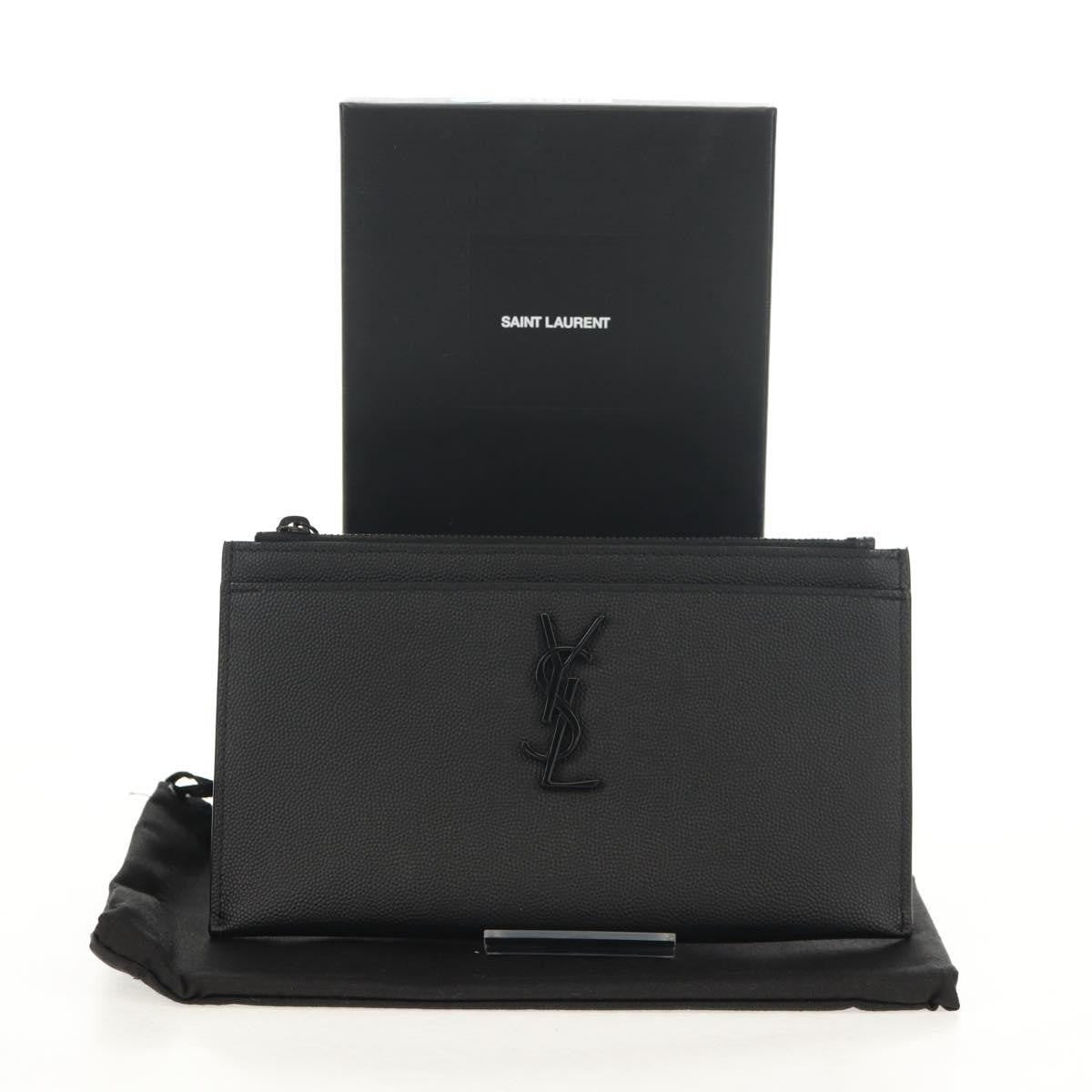 Saint Laurent Classic Monogram Zip Bill Pouch Leather, BLACK, LEATHER, Clutche & pouche