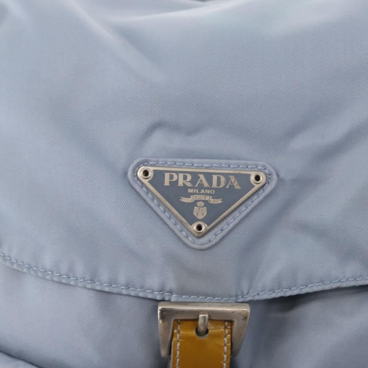 Prada Vela Double Front Pocket Backpack Tessuto with Saffiano Leather, BLUE, NYLON, Backpack