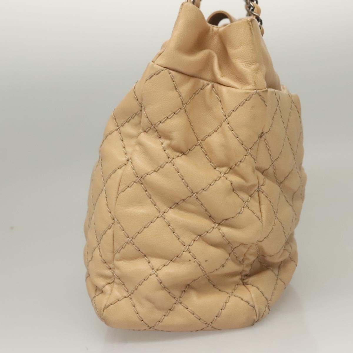 Chanel Petite Shopping Tote Quilted Calfskin, BEIGE, LEATHER, Tote bag