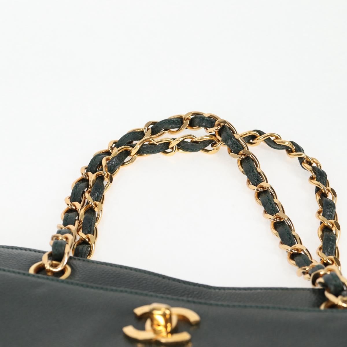 Chanel Vintage CC Lock Pocket Chain Tote Caviar, GREEN, LEATHER, Handbag