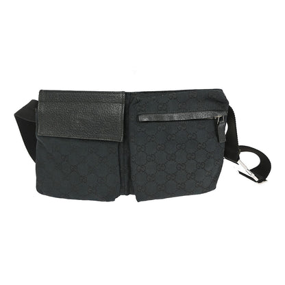 Gucci Vintage Double Belt Bag GG Canvas with Leather, BLACK, CANVAS, Clutche & pouche