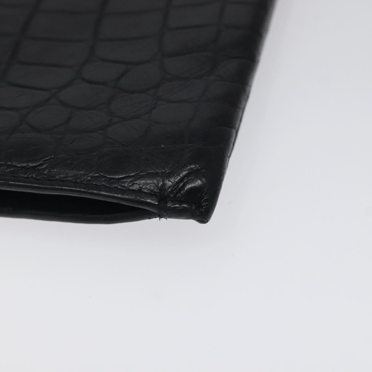 Saint Laurent Zip Pouch Crocodile Embossed Leather, BLACK, LEATHER, Clutche & pouche