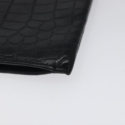 Saint Laurent Zip Pouch Crocodile Embossed Leather, BLACK, LEATHER, Clutche & pouche