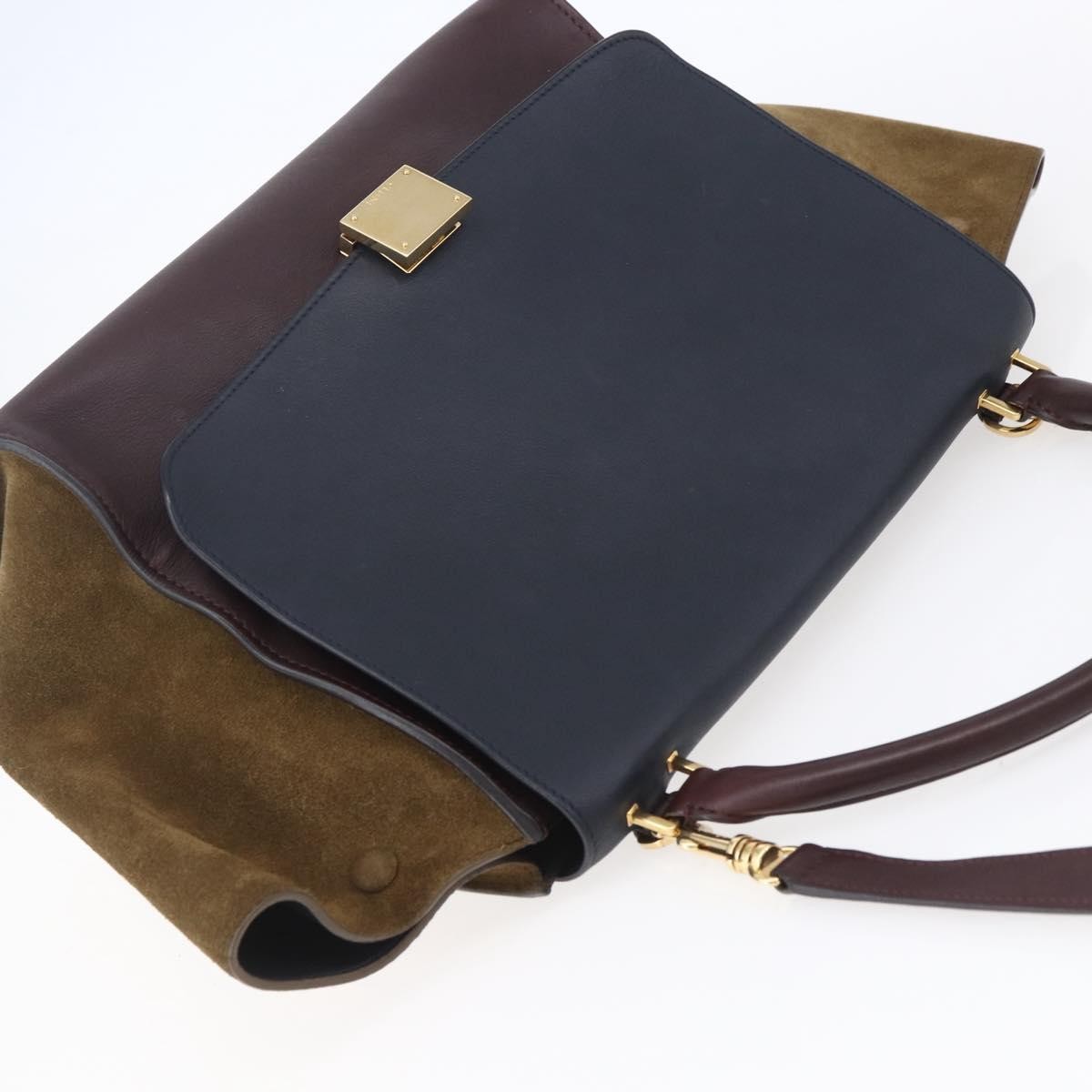 Celine Tricolor Trapeze Bag Leather, BROWN, LEATHER, Handbag