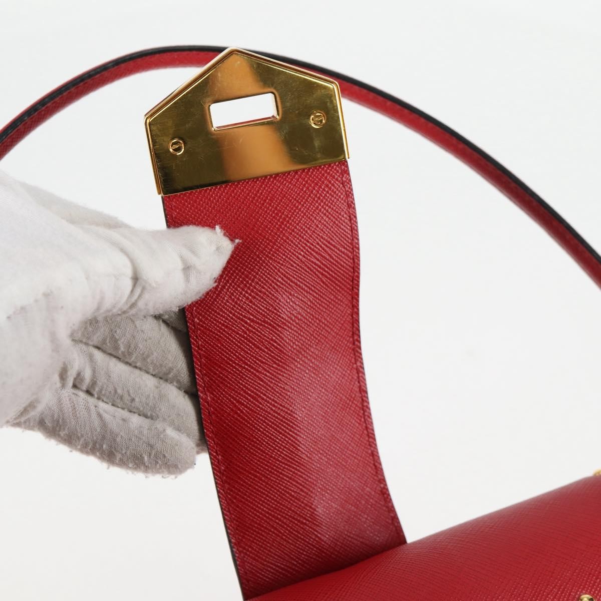 Prada Turn Lock Shoulder Bag Studded Saffiano Leather, RED, LEATHER, Shoulder bag