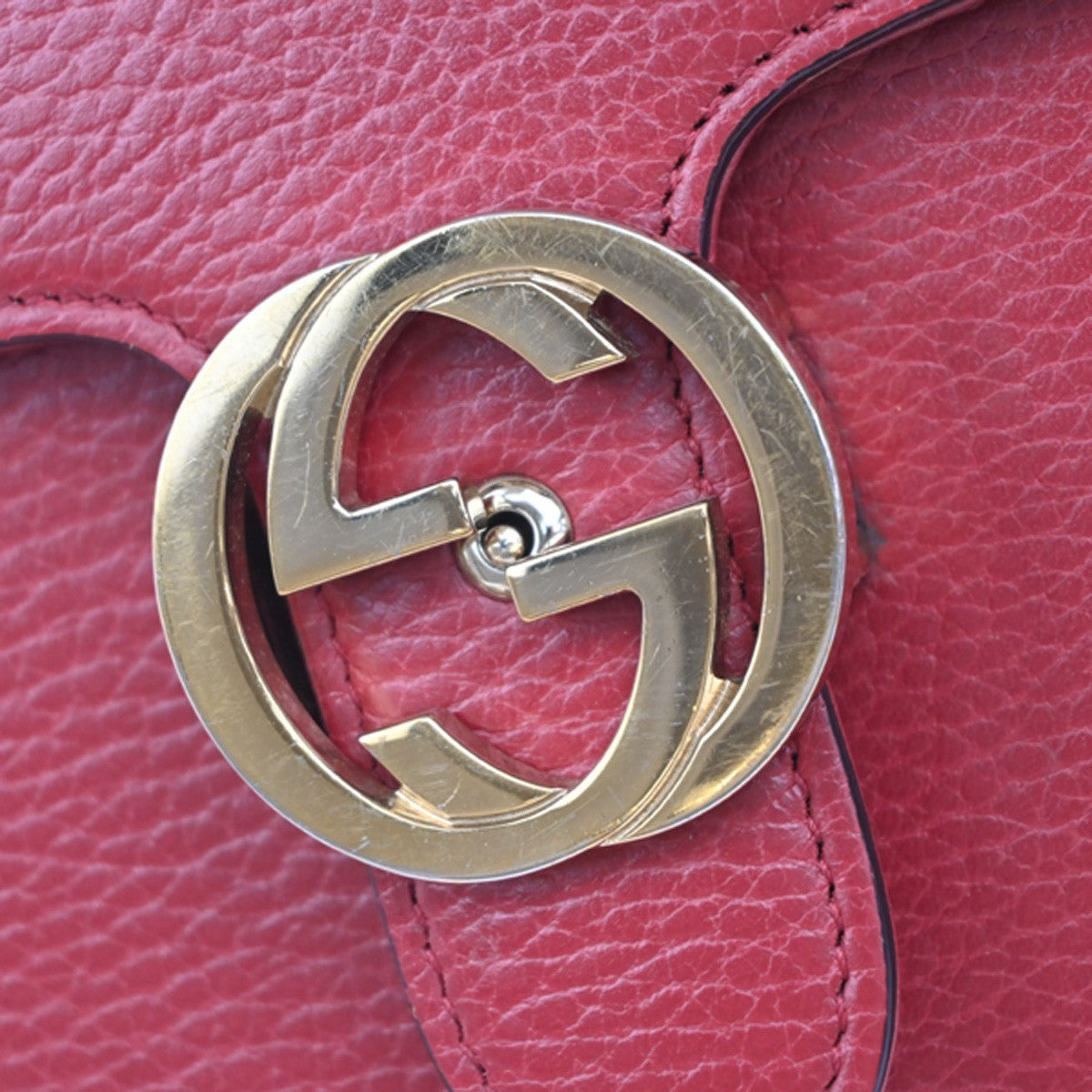 Gucci Interlocking Shoulder Bag Leather, RED, LEATHER, Shoulder bag