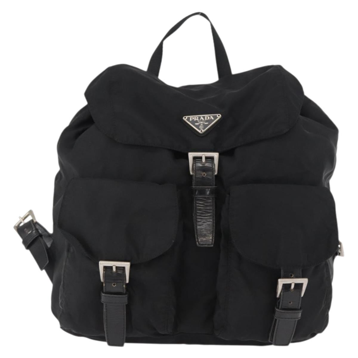 Prada Double Front Pocket Backpack Tessuto, BLACK, NYLON, Backpack