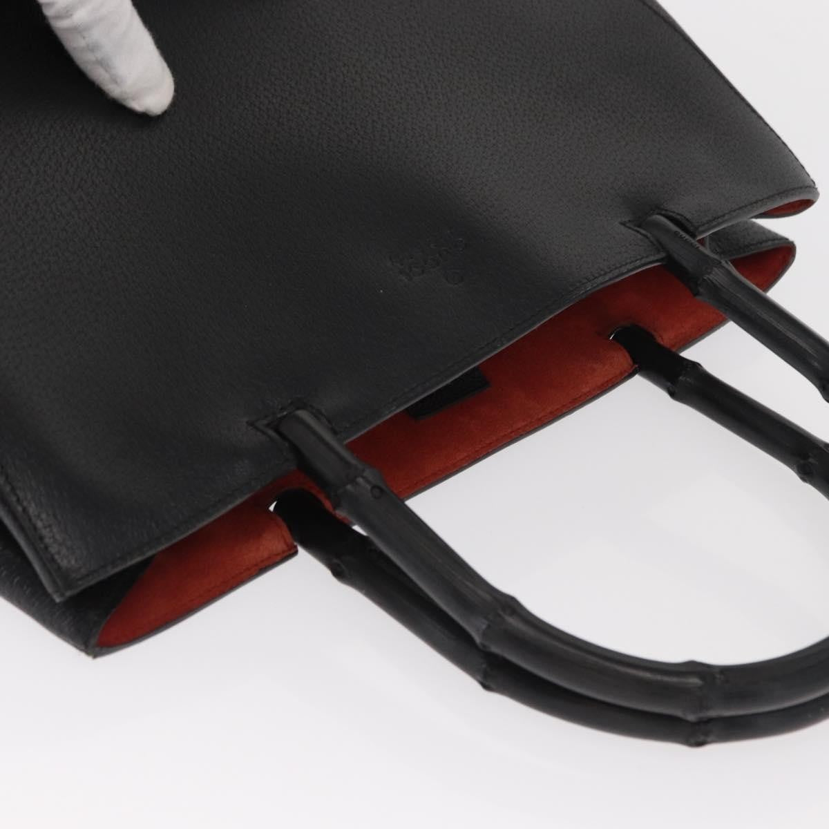 Gucci Vintage Bamboo Handle Tote Leather, BLACK, LEATHER, Tote bag