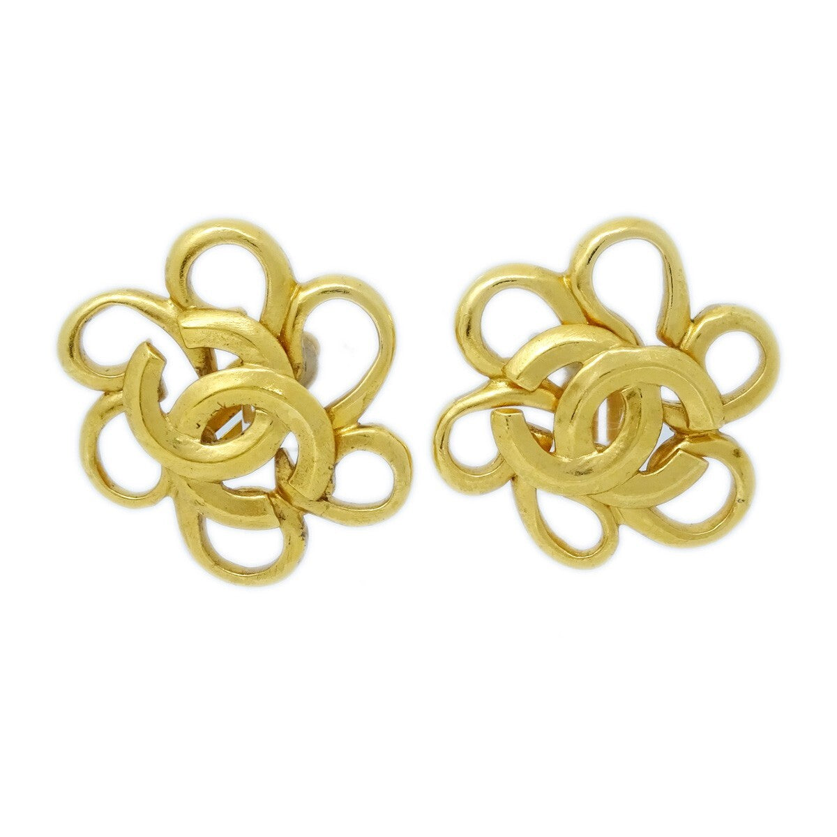 Chanel Vintage CC Flower Clip-On Earrings Metal, GOLD, GOLD_PLATED, Earrings
