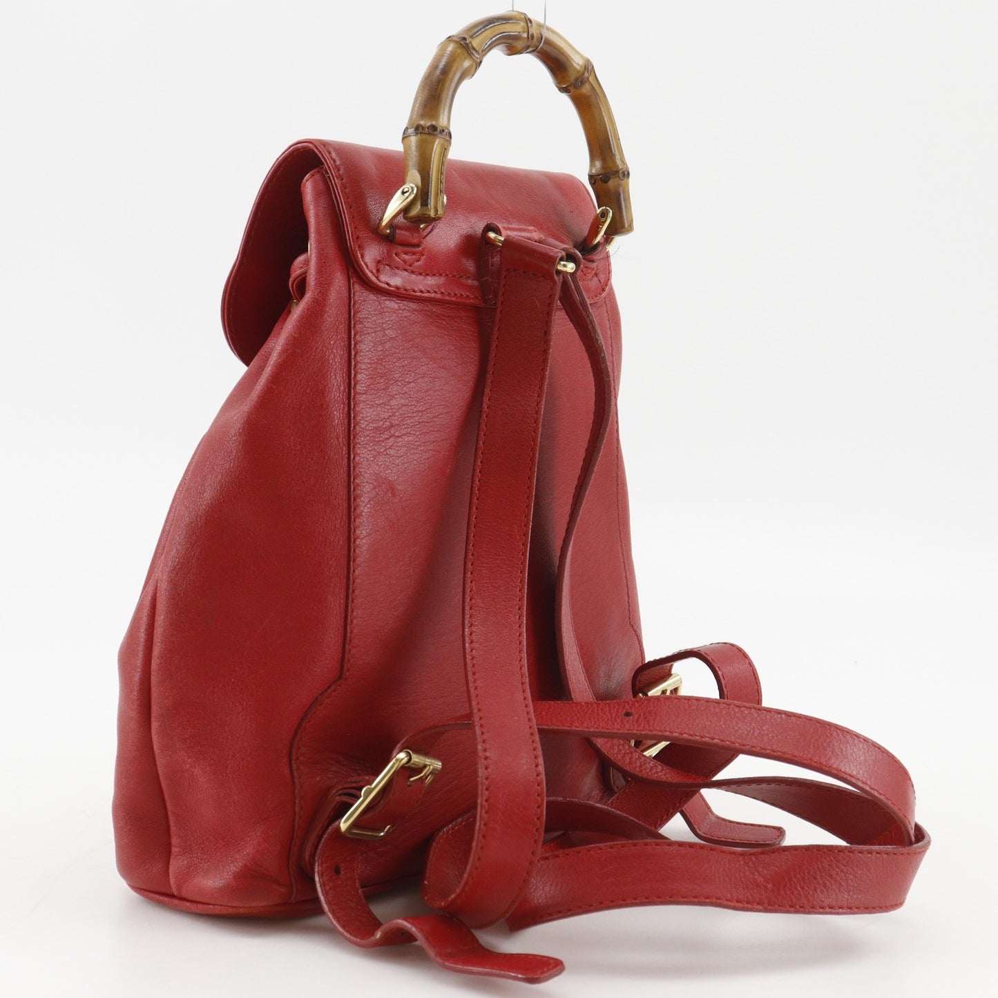 Gucci Vintage Bamboo Backpack Leather, Red, Leather, Backpack
