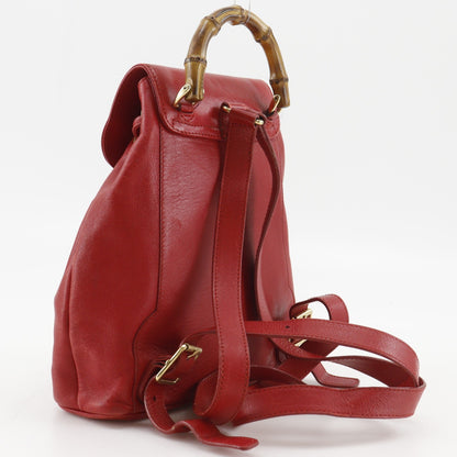 Gucci Vintage Bamboo Backpack Leather, Red, Leather, Backpack