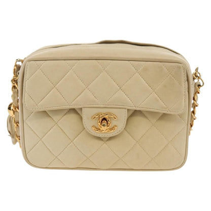 Chanel Chain Flap Shoulder Bag Quilted Lambskin, BEIGE, LEATHER, Shoulder bag