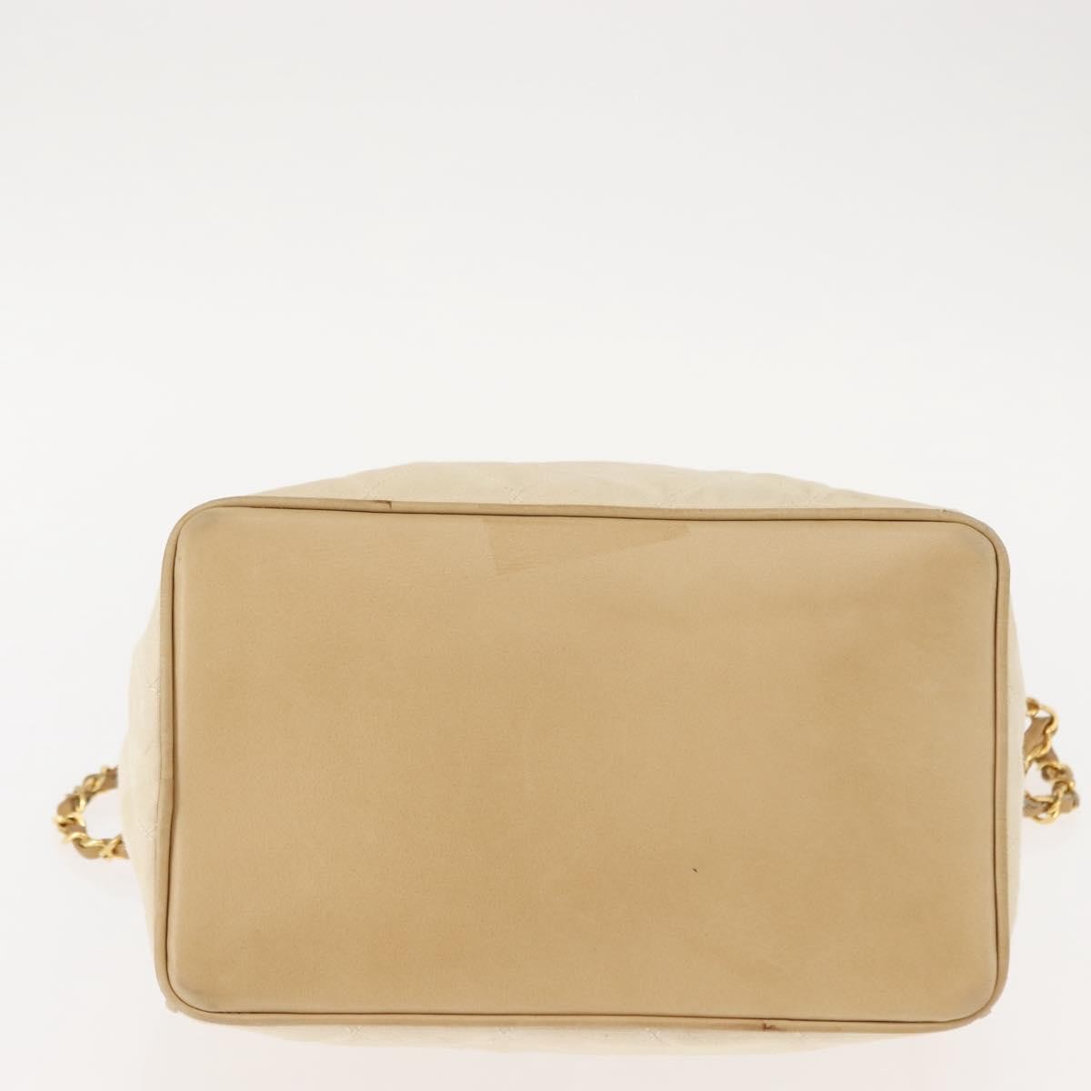 Chanel Vintage Drawstring Chain Bucket Bag Quilted Canvas, BEIGE, CANVAS, Shoulder bag