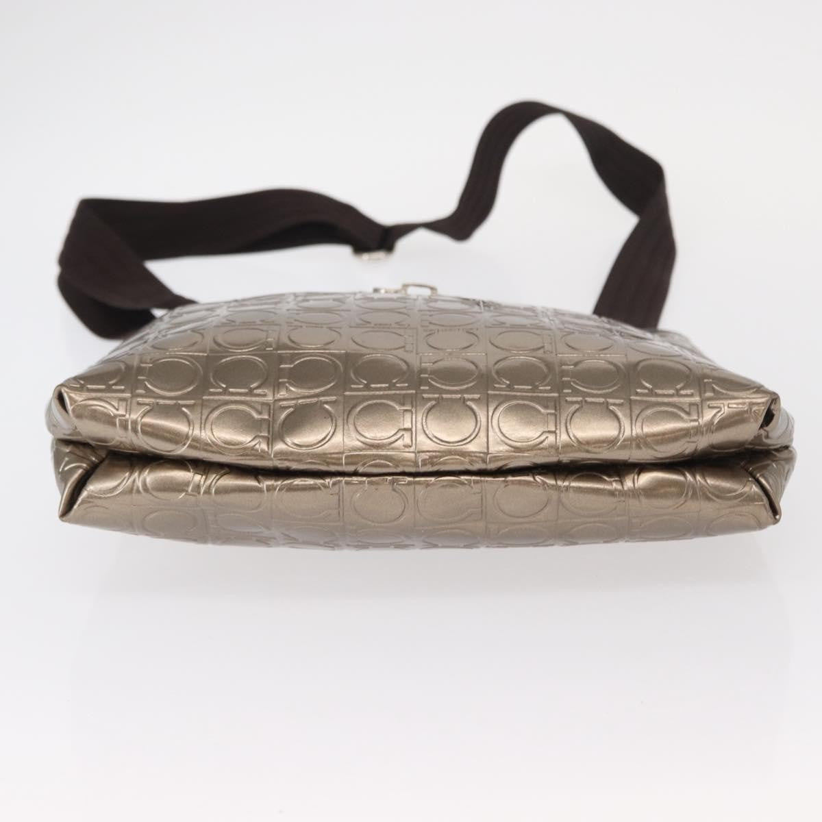 Salvatore Ferragamo Gancini Shoulder Bag Patent Leather, GOLD, PATENT_LEATHER, Shoulder bag