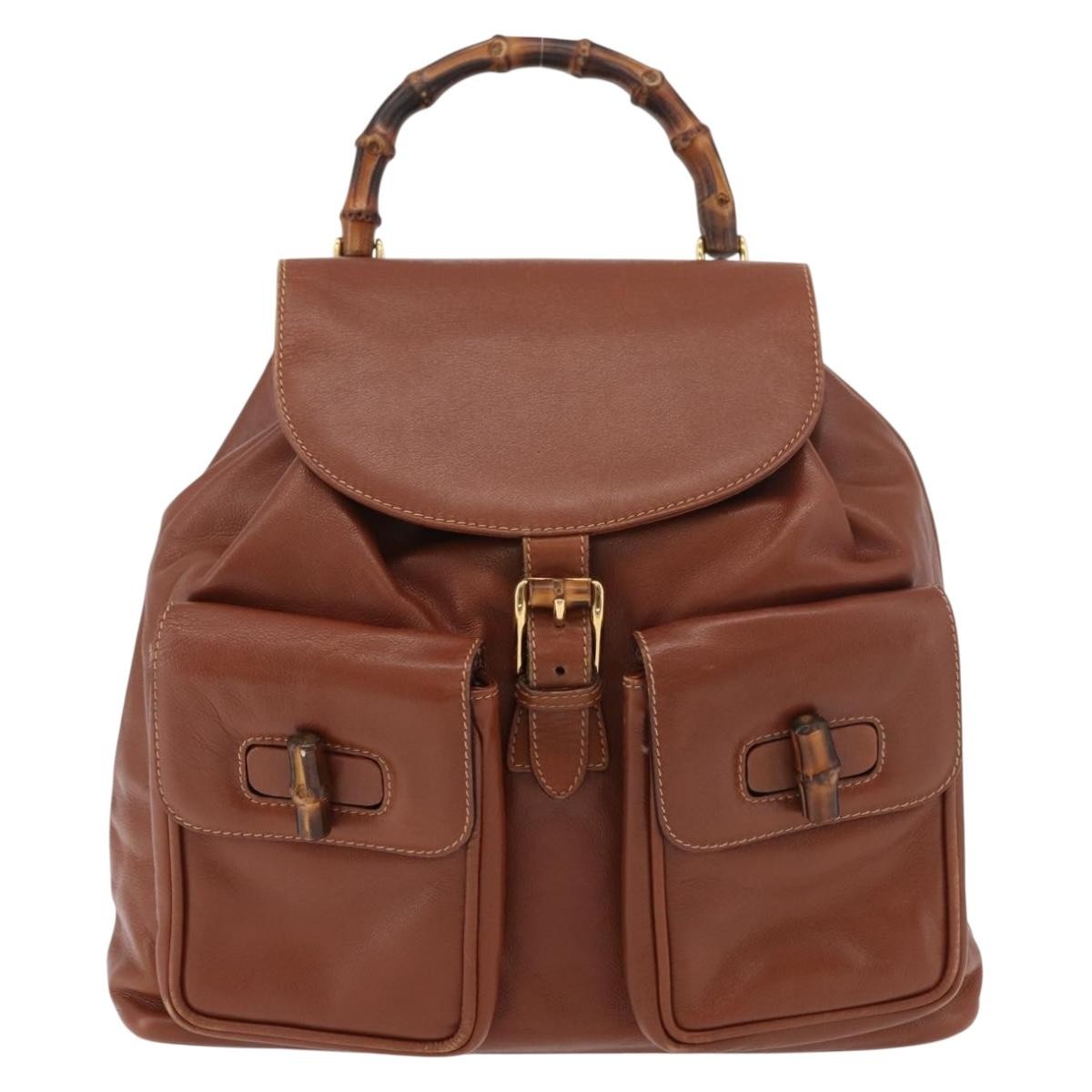 Gucci Vintage Bamboo Backpack Leather, Brown, Leather, Backpack