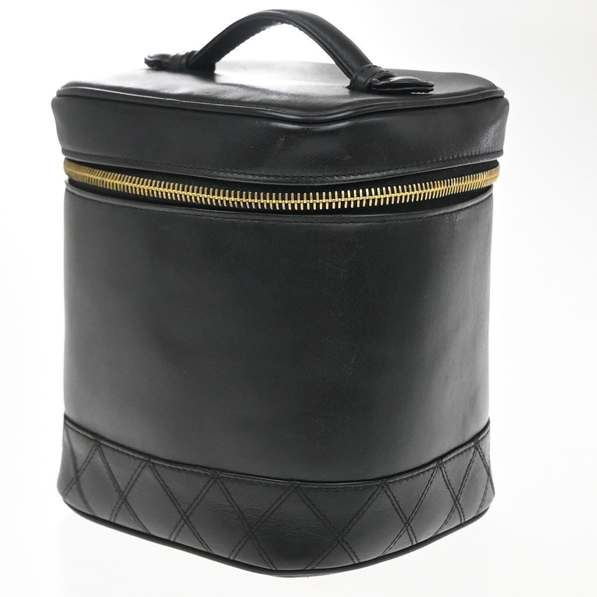 Chanel Vintage Cosmetic Case Quilted Lambskin, Black, Leather, Handbag