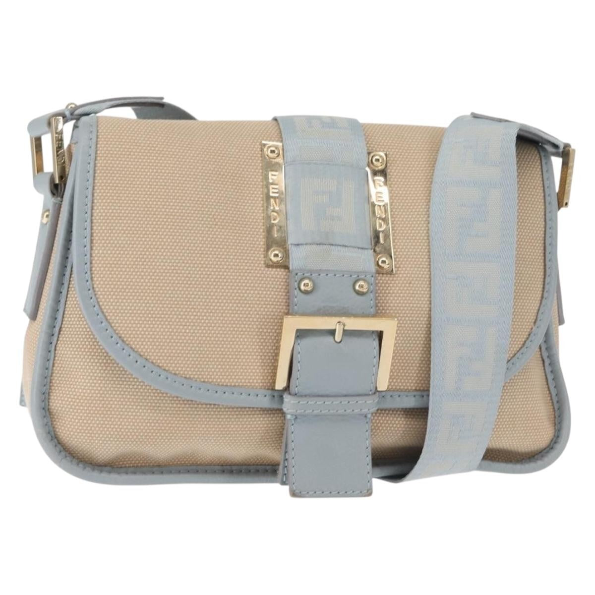 Fendi Logo Flap Shoulder Bag Canvas, BEIGE, CANVAS, Shoulder bag
