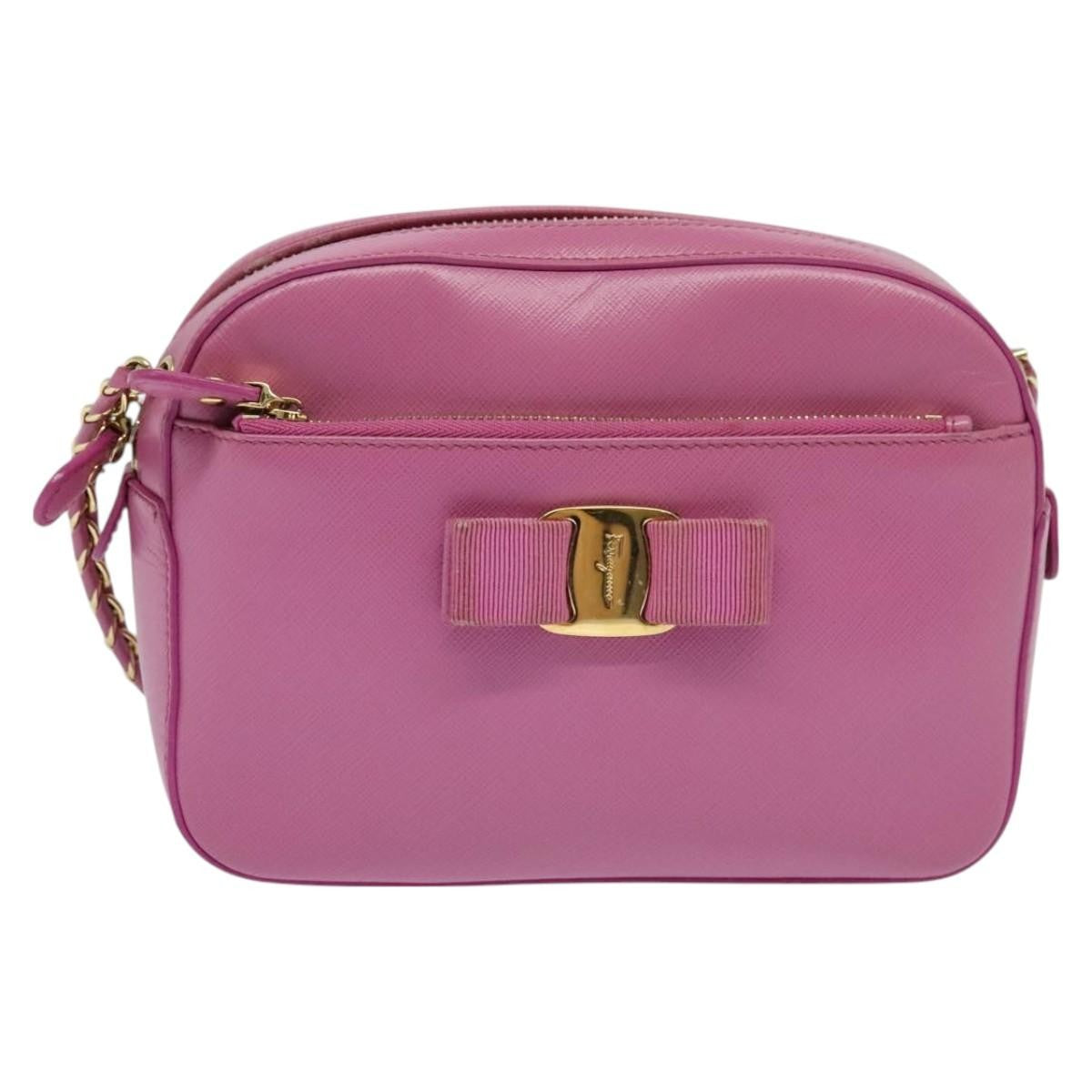 Salvatore Ferragamo Vara Chain Flap Shoulder Bag Leather, PINK, LEATHER, Shoulder bag