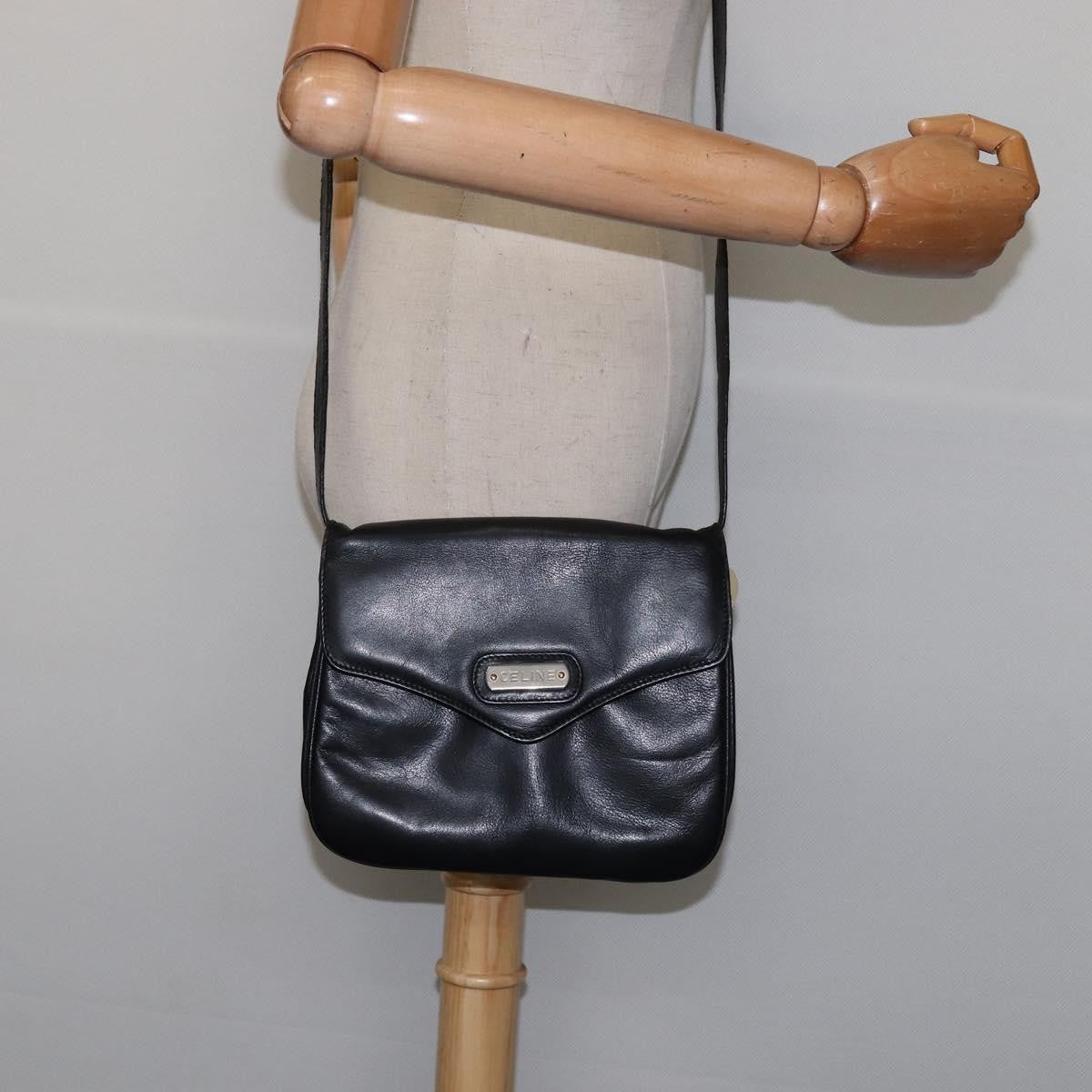 Celine Shoulder Bag Leather, BLACK, LEATHER, Shoulder bag