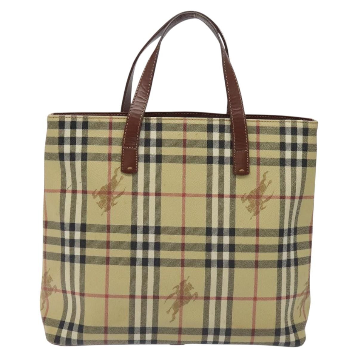 Burberry Top Handle Tote Haymarket Coated Canvas, BEIGE, PVC, Tote bag