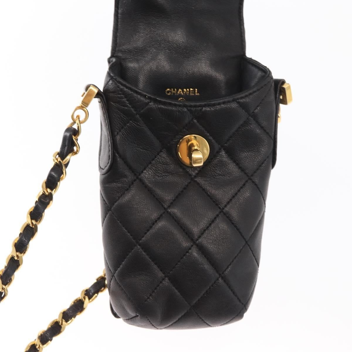 Chanel Chain Shoulder Bag Leather, BLACK, LEATHER, Shoulder bag